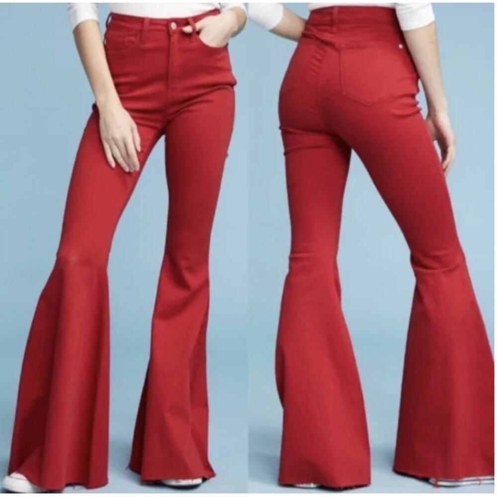 Judy Blue Gameday Red Super Flare Bell Bottom Jeans size 1/25 stretchy - Picture 2 of 12